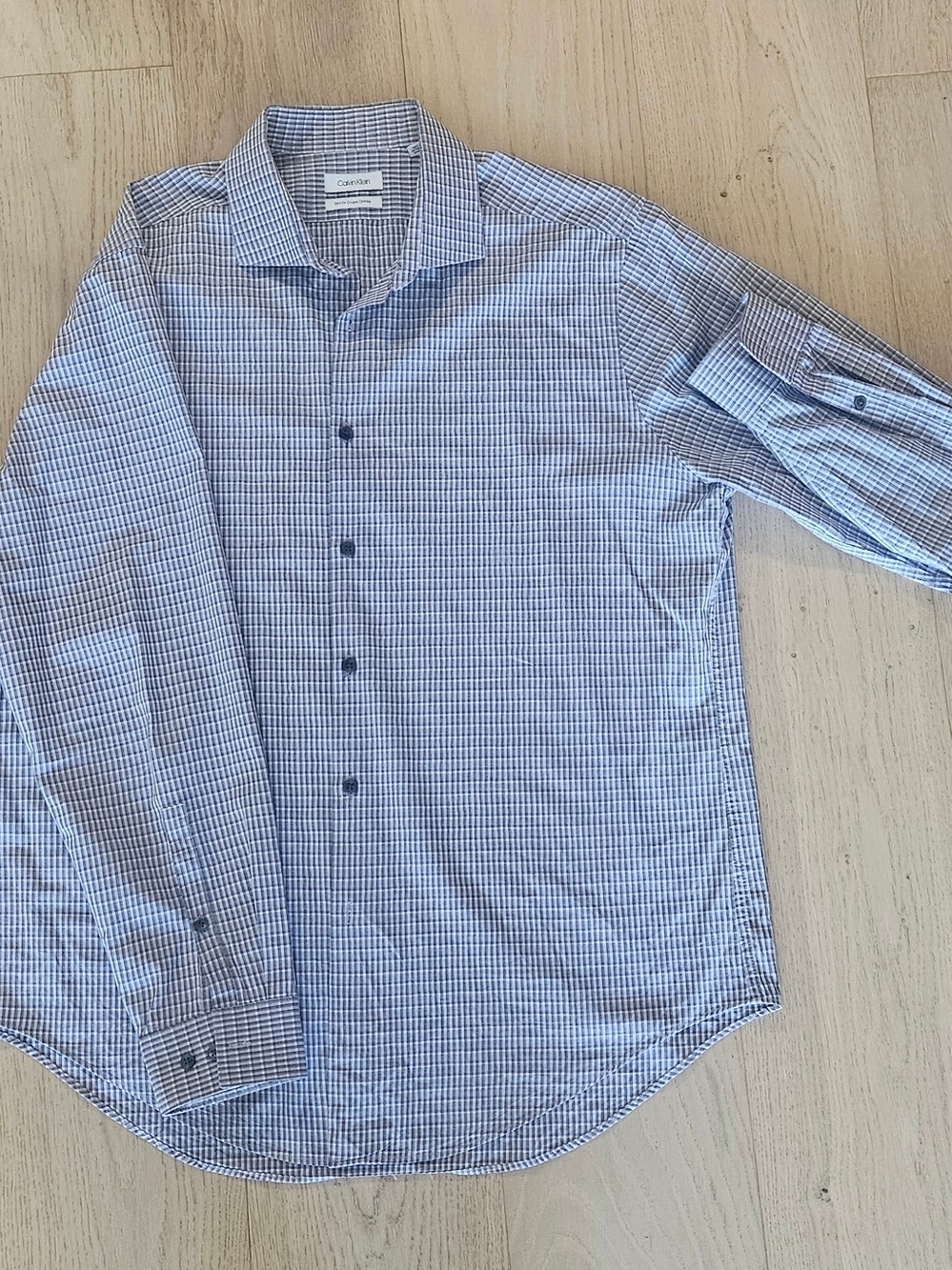 Calvin Klein Light Blue & White Micro-Check Dress Shirt